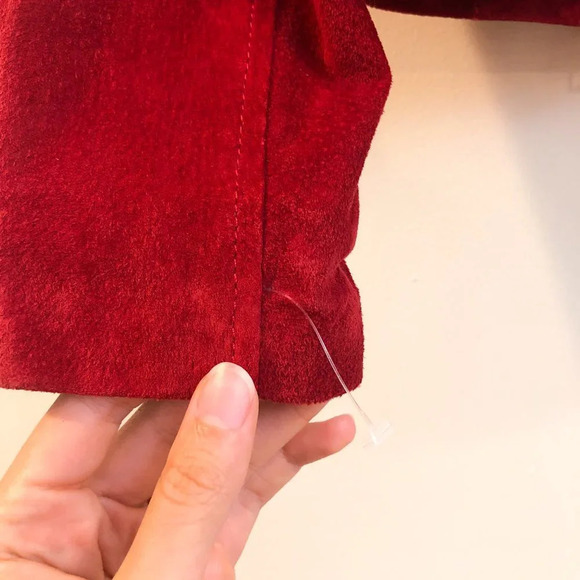 7 For All Mankind Red Leather Bold Western Detachable Hooded Moto Zip Jacket NWT - Picture 11 of 11